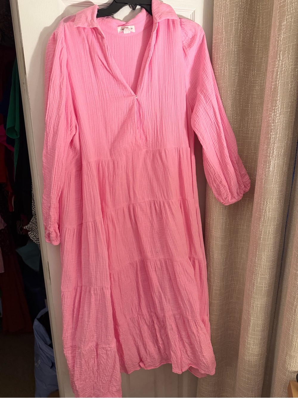 Chic Soul Pink Tiered Midi Dress with Collar